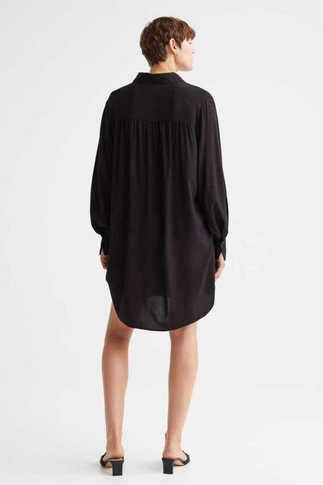 Vestido H&M Balloon-sleeved Shirt Mujer Negros | 927153GTK