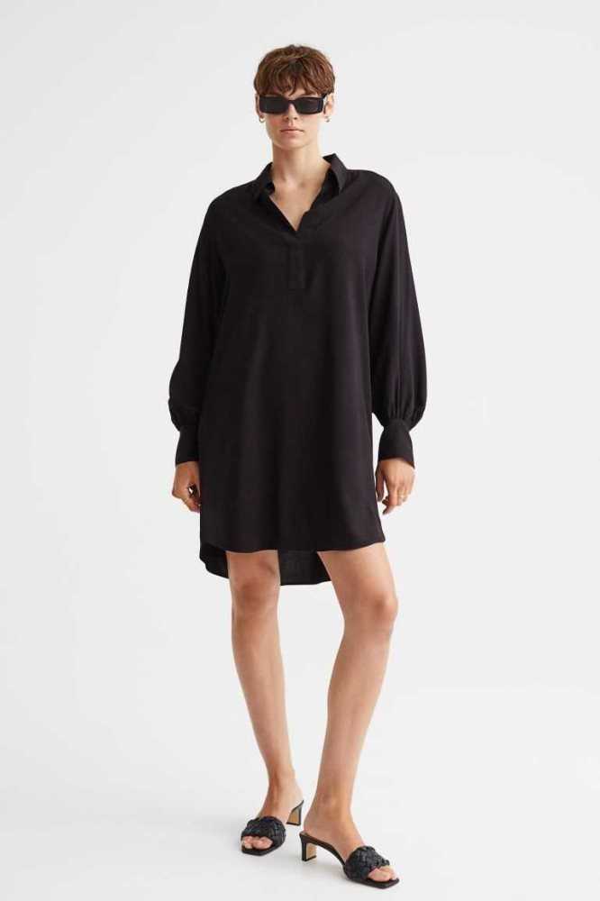 Vestido H&M Balloon-sleeved Shirt Mujer Negros | 927153GTK