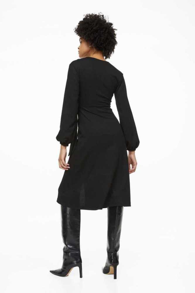 Vestido H&M Balloon-sleeved Wrap Mujer Negros | 165274UYR