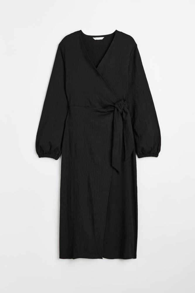 Vestido H&M Balloon-sleeved Wrap Mujer Negros | 165274UYR