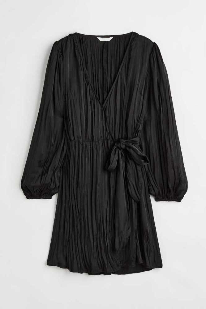 Vestido H&M Balloon-sleeved Wrapover Mujer Negros | 172698ILA