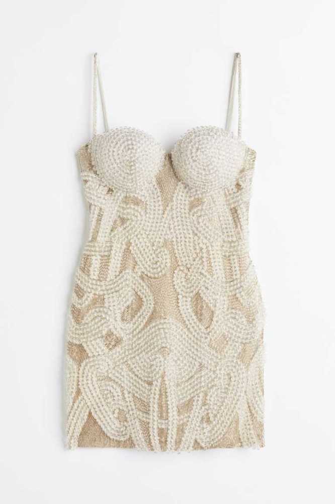 Vestido H&M Beaded Mesh Mini Mujer Blancos | 937604LMA