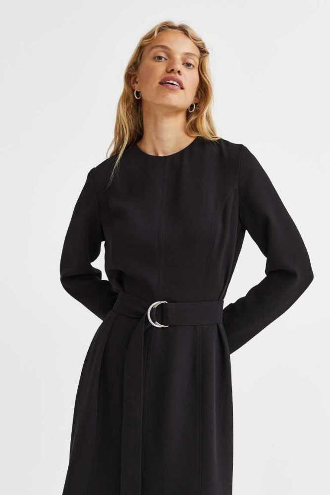 Vestido H&M Belted Mujer Negros | 470836OIE