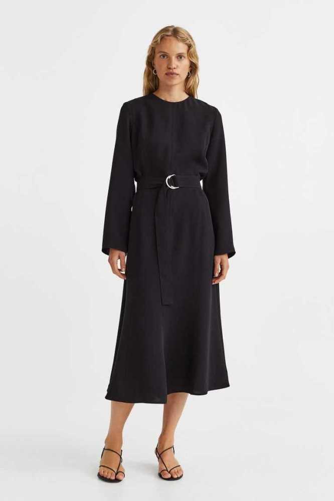 Vestido H&M Belted Mujer Negros | 470836OIE