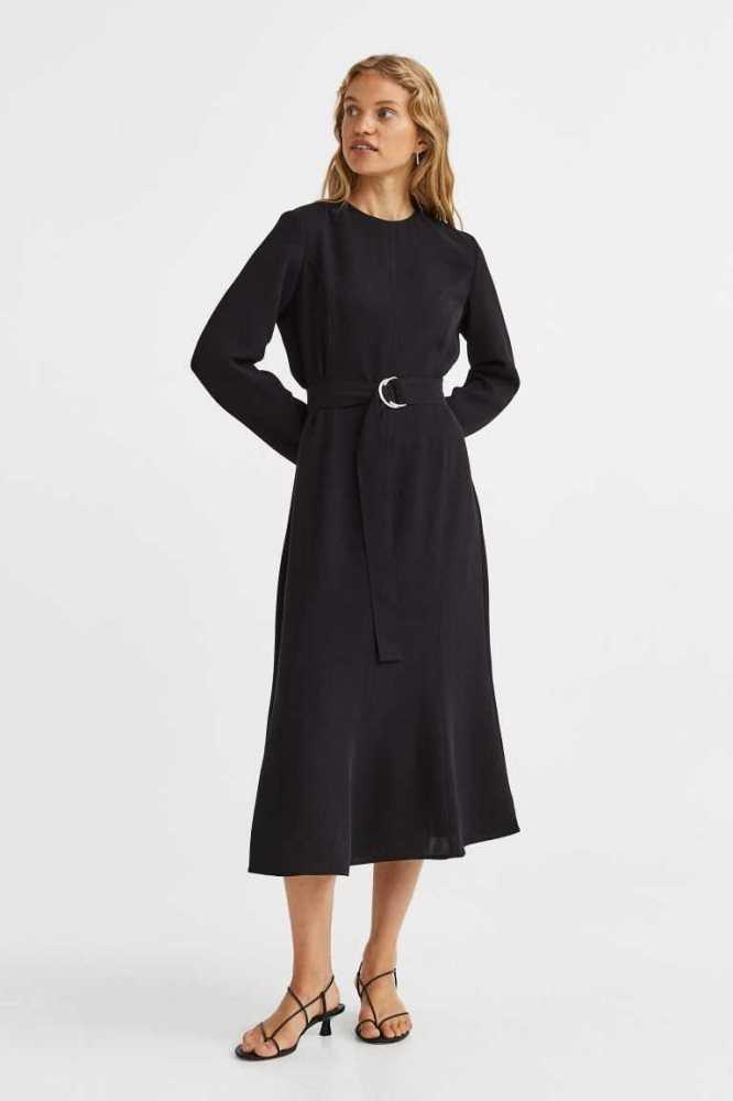 Vestido H&M Belted Mujer Negros | 470836OIE