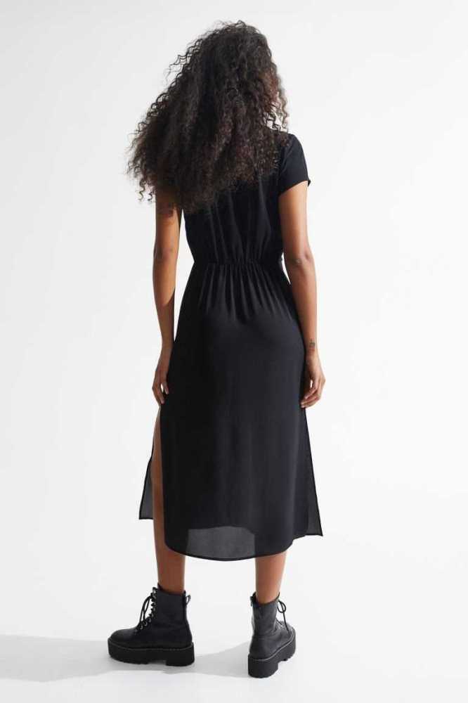 Vestido H&M Button-front Creped Mujer Negros | 506173VKI