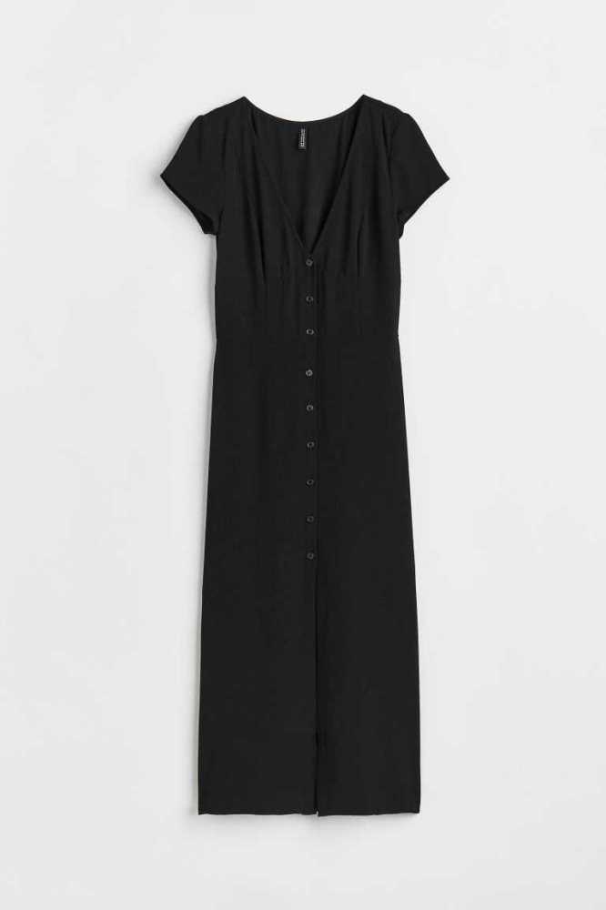 Vestido H&M Button-front Creped Mujer Negros | 506173VKI