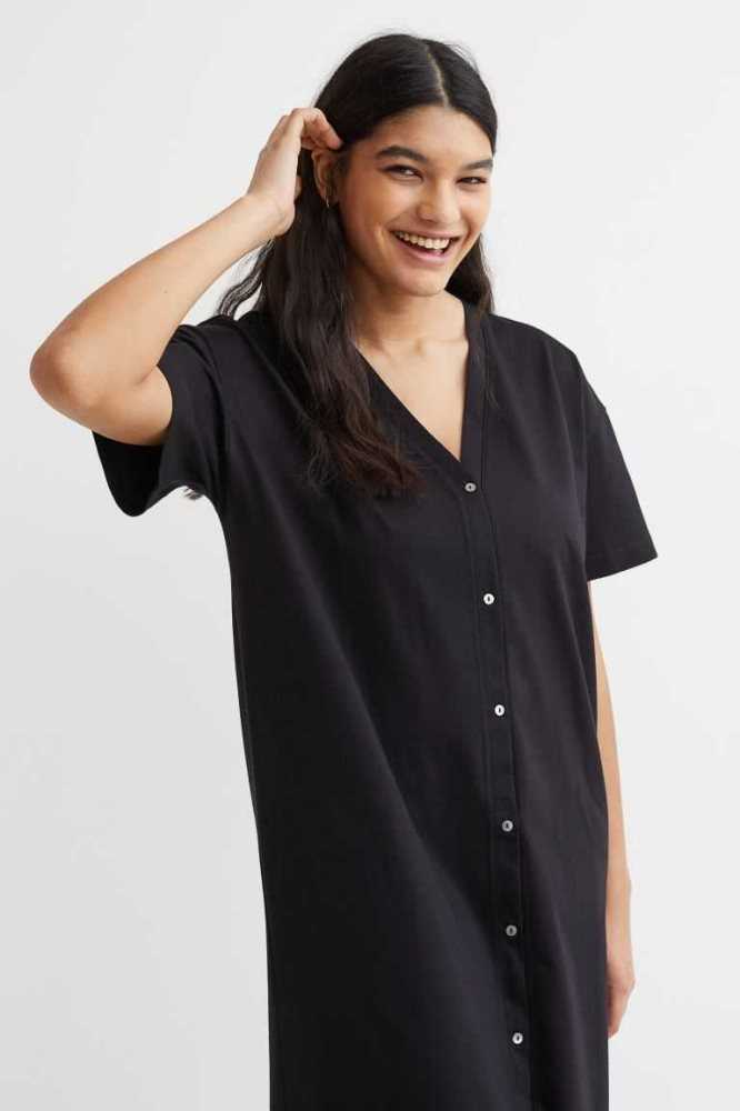 Vestido H&M Button-front Jersey Mujer Negros | 039546BRA