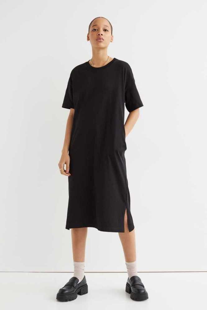 Vestido H&M Calf-length T-shirt Mujer Negros | 645179LRF