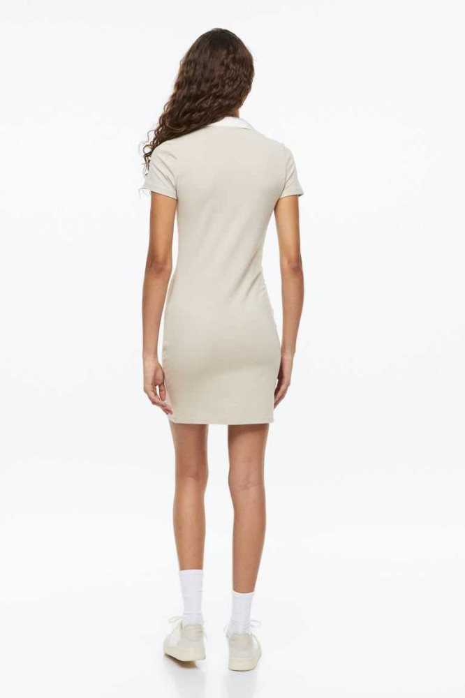 Vestido H&M Collared Bodycon Mujer Beige Claro Blancos | 149253RBQ