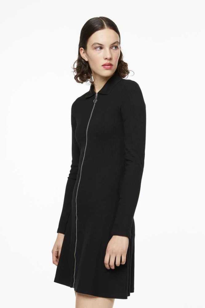 Vestido H&M Collared Zip-front Mujer Negros | 128469PON