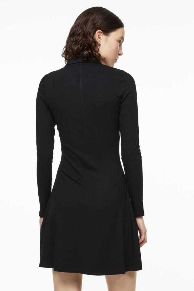 Vestido H&M Collared Zip-front Mujer Negros | 128469PON