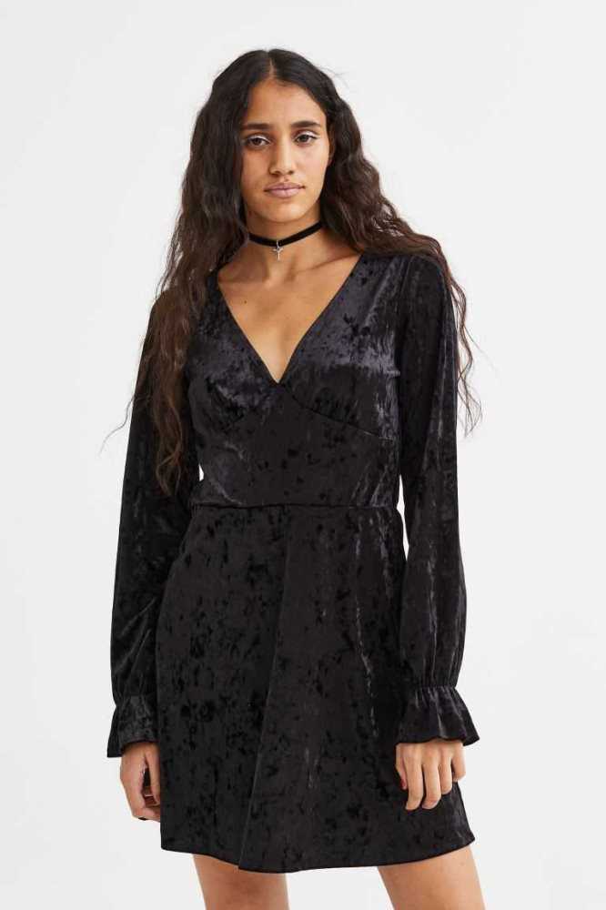 Vestido H&M Crushed-velour Mujer Negros | 042658SLV