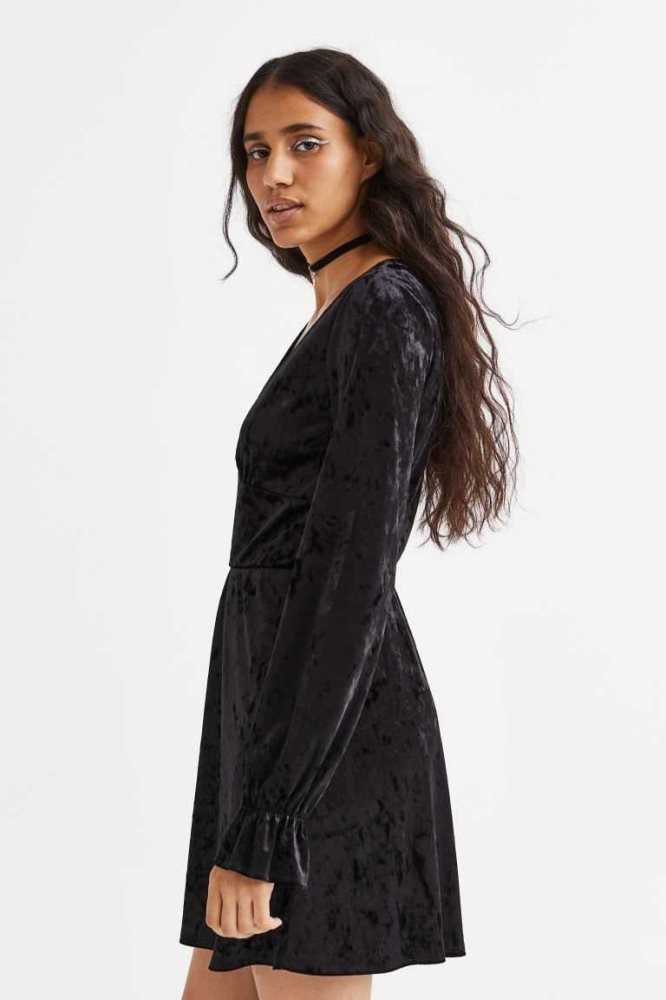 Vestido H&M Crushed-velour Mujer Negros | 042658SLV