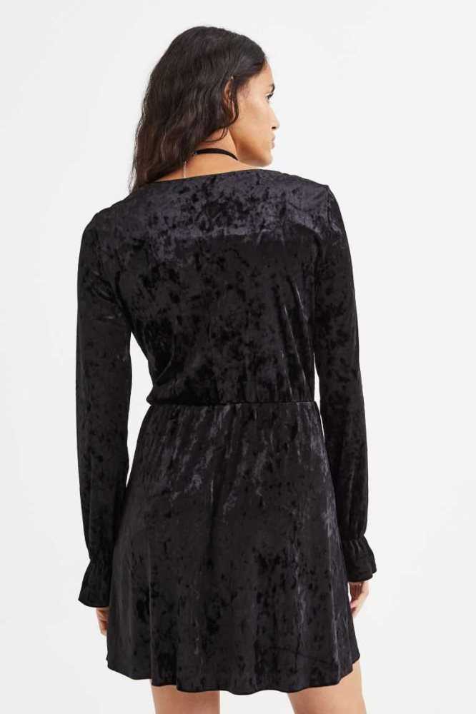 Vestido H&M Crushed-velour Mujer Negros | 042658SLV