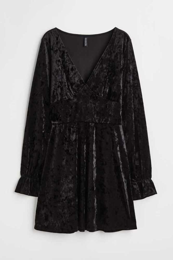 Vestido H&M Crushed-velour Mujer Negros | 042658SLV