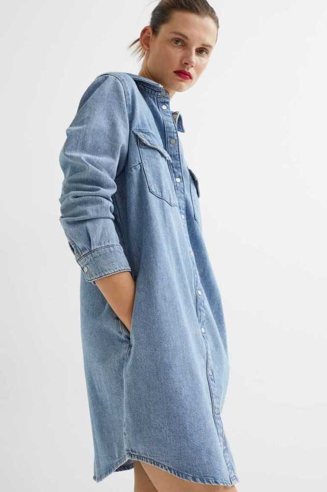 Vestido H&M Denim Shirt Mujer Azules Claro | 940531LPI