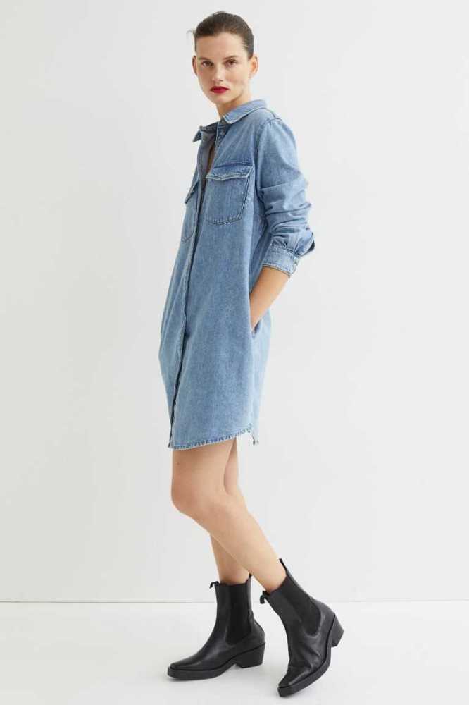 Vestido H&M Denim Shirt Mujer Azules Claro | 940531LPI