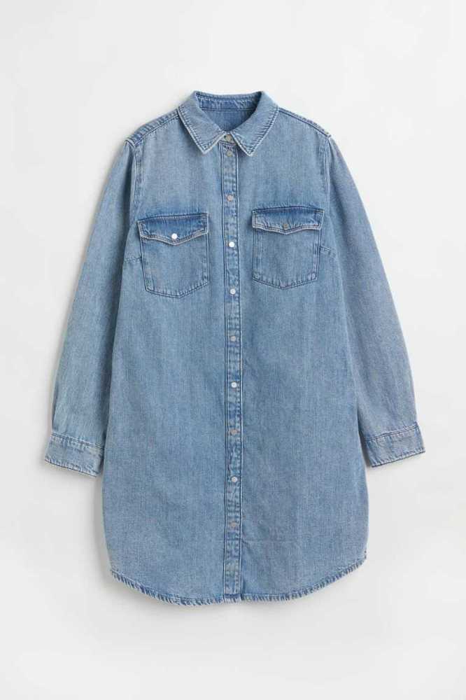 Vestido H&M Denim Shirt Mujer Azules Claro | 940531LPI