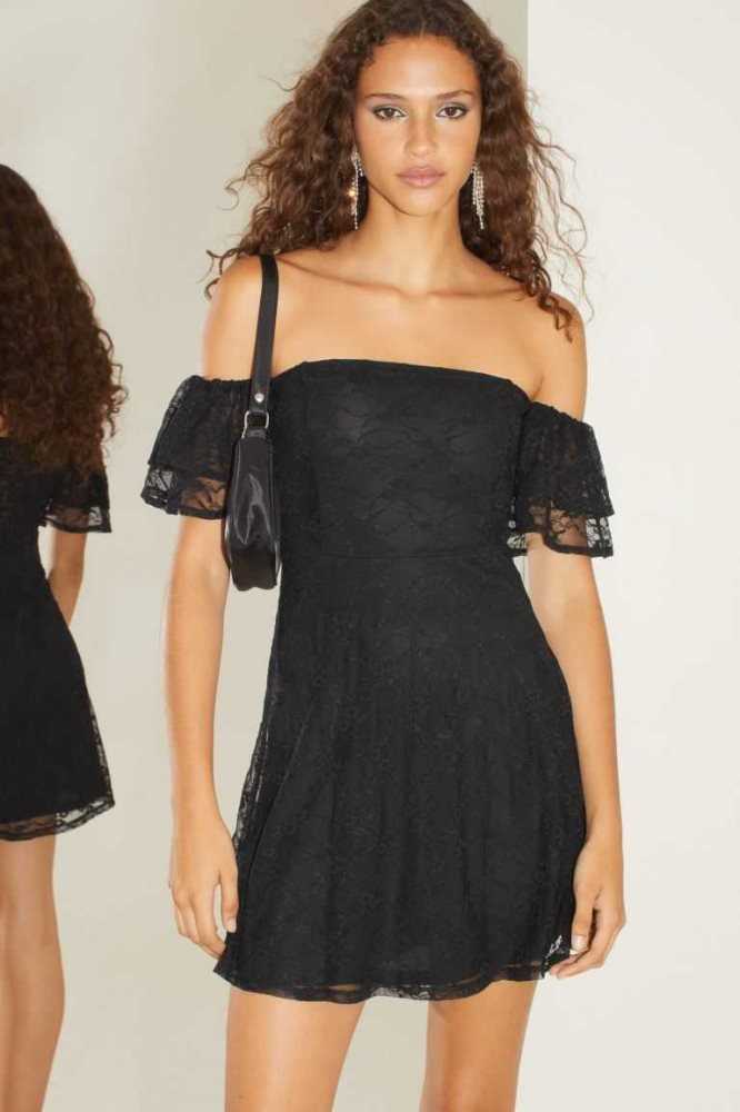 Vestido H&M Encaje Off-the-shoulder Mujer Negros | 416935NVG