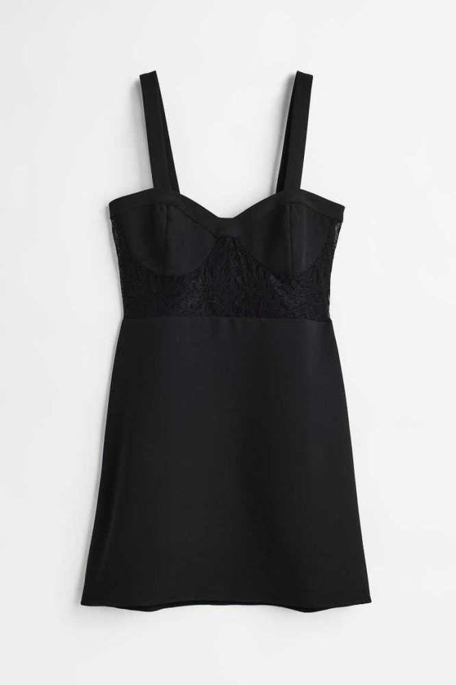 Vestido H&M Encaje-detail mini Mujer Negros | 356174TUR