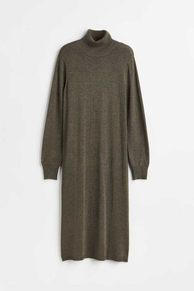 Vestido H&M Fine-knit Turtleneck Mujer Kaki Oscuro Verdes | 631492PMG