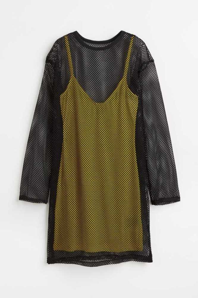 Vestido H&M Fishnet Mesh Mujer Amarillos Negros | 245761CLV