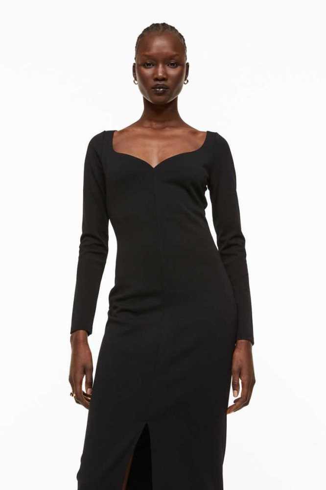 Vestido H&M Fitted Jersey Mujer Negros | 643751EWN