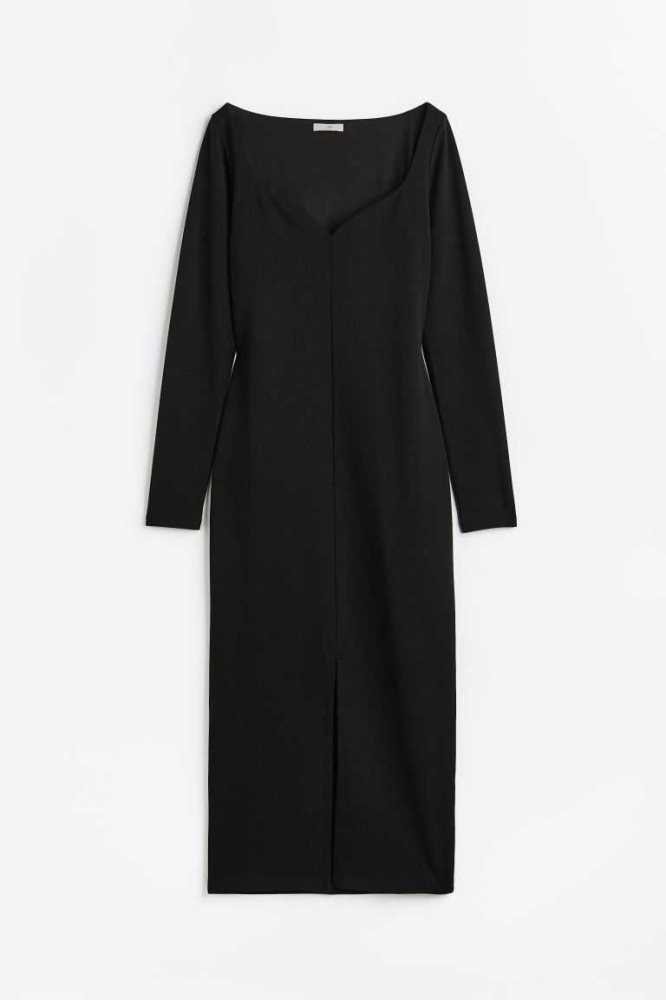 Vestido H&M Fitted Jersey Mujer Negros | 643751EWN