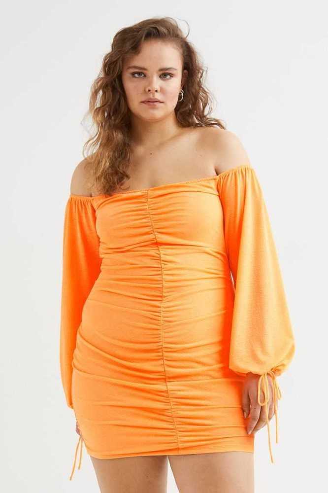 Vestido H&M Fitted Off-the-shoulder Mujer Naranjas | 197524QZD