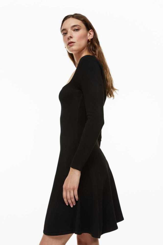 Vestido H&M Flared-skirt Rib-knit Mujer Negros | 708496EXD