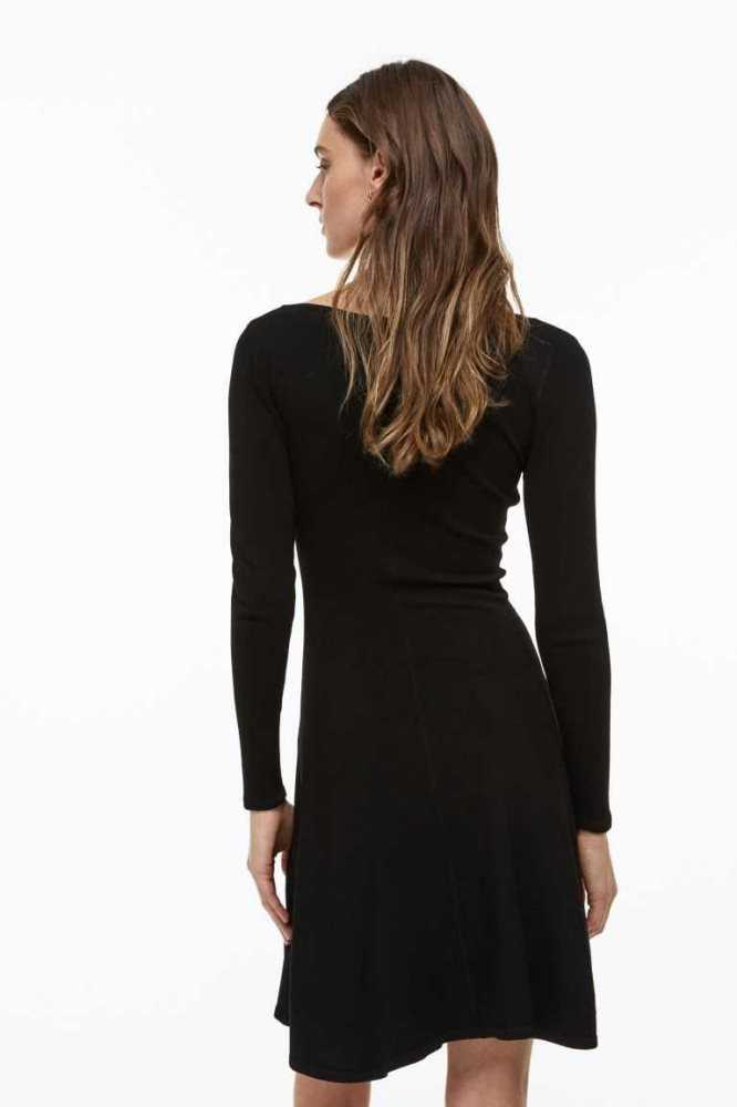 Vestido H&M Flared-skirt Rib-knit Mujer Negros | 708496EXD