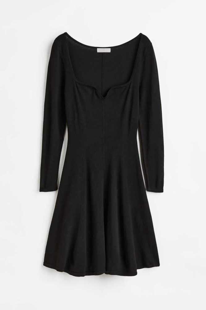 Vestido H&M Flared-skirt Rib-knit Mujer Negros | 708496EXD