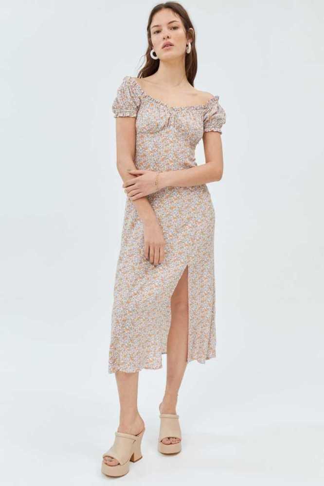 Vestido H&M Floral Puff-sleeved Mujer Naranjas | 071829MDL