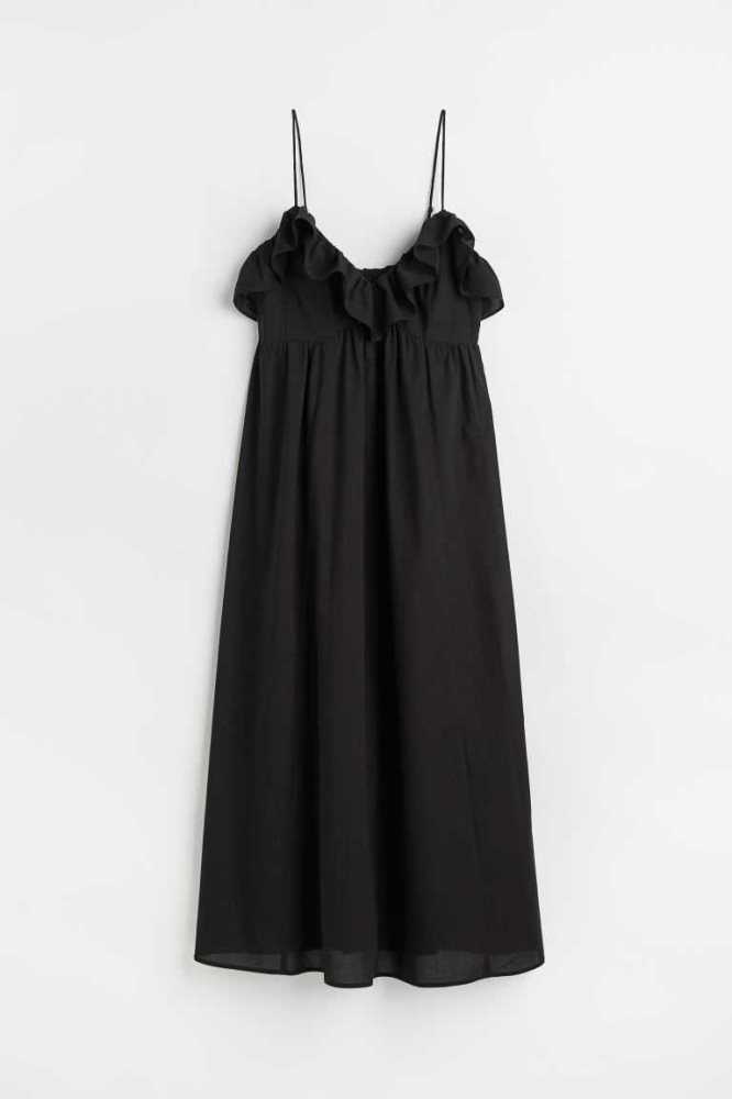 Vestido H&M Flounce-trimmed Mujer Negros | 483091LRE