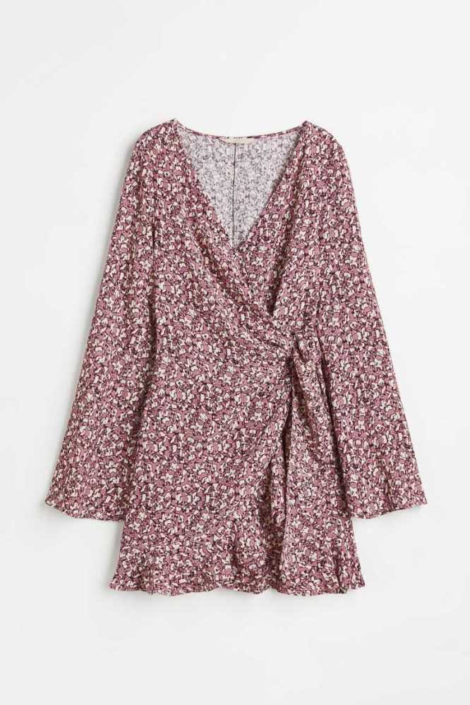 Vestido H&M Flounced Creped Wrap Mujer Rosas | 869340LRC