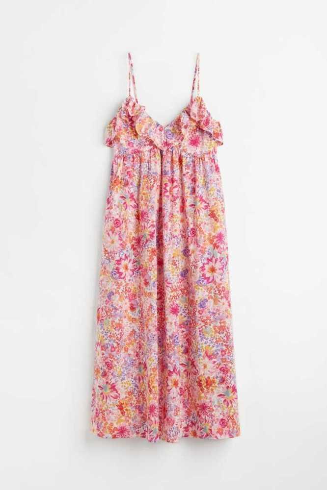 Vestido H&M Flounced Mujer Rosas | 530621BWJ