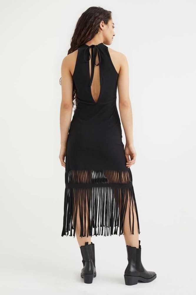 Vestido H&M Fringe-trimmed Mujer Negros | 147309CDX