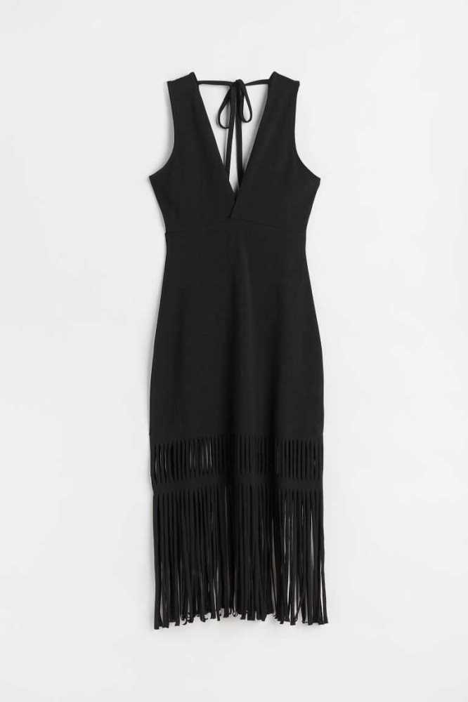 Vestido H&M Fringe-trimmed Mujer Negros | 147309CDX