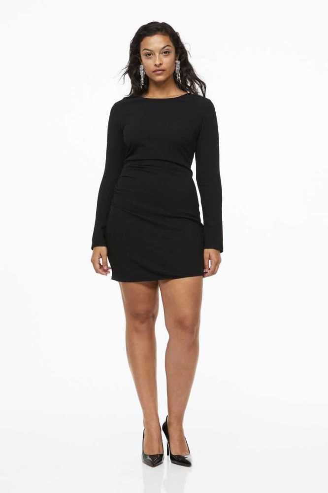 Vestido H&M Gathered Creped Mujer Negros | 038641ZXC