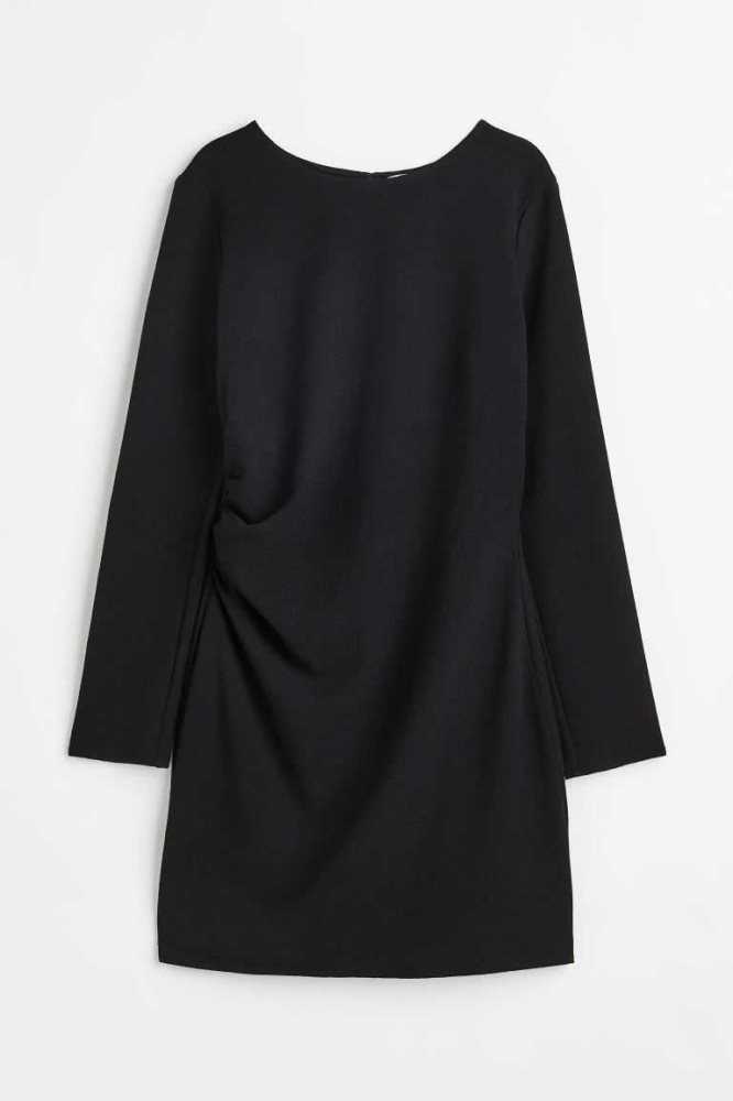 Vestido H&M Gathered Creped Mujer Negros | 038641ZXC