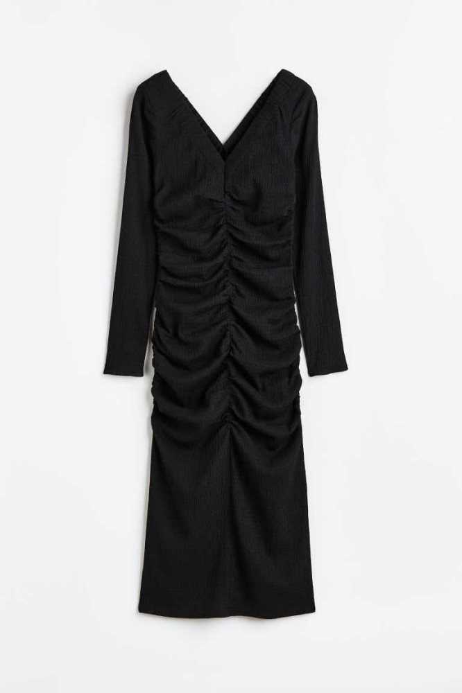 Vestido H&M Gathered Creped Mujer Negros | 241360NKV