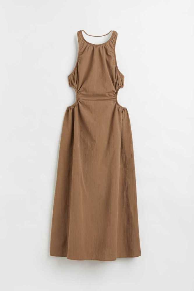 Vestido H&M Gathered Cut-out Mujer Beige Oscuro | 397456KQF