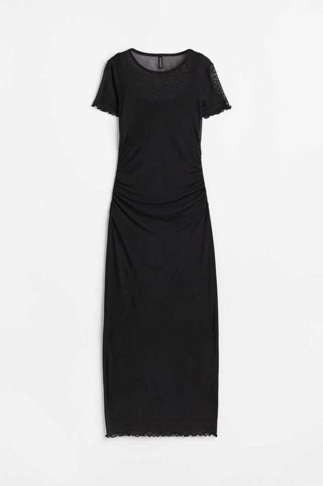 Vestido H&M Gathered Mesh Bodycon Mujer Negros | 082139BLA