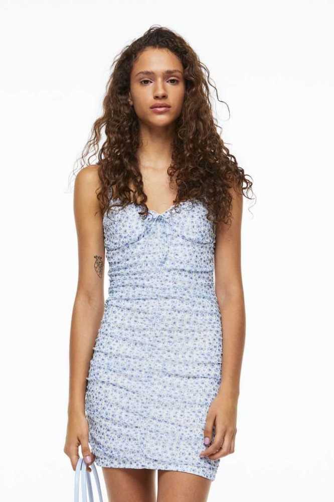 Vestido H&M Gathered Mesh Mujer Azules Claro | 284390QFO