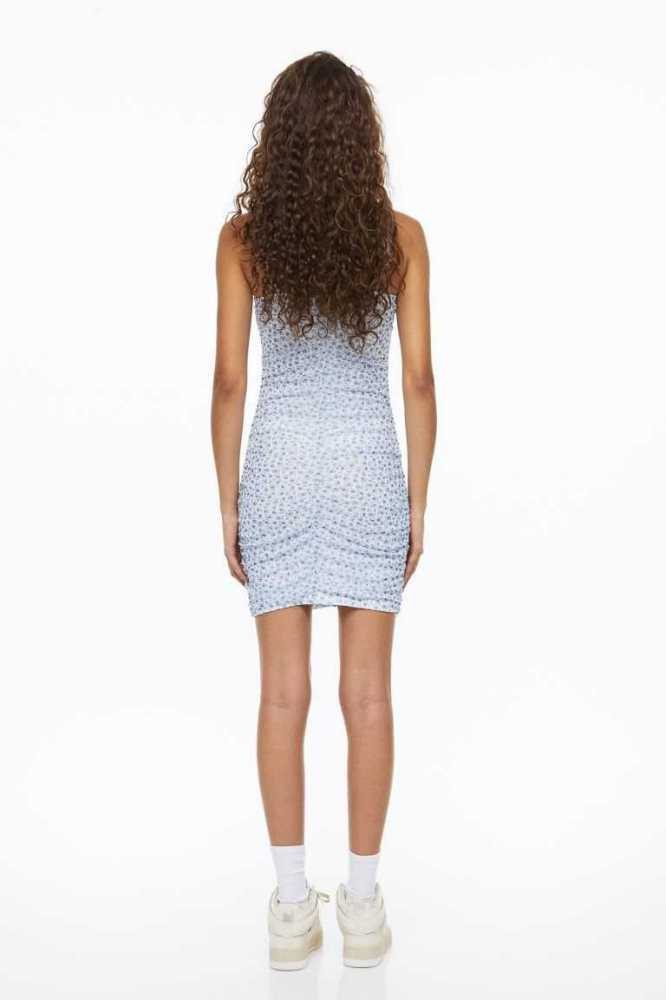 Vestido H&M Gathered Mesh Mujer Azules Claro | 284390QFO