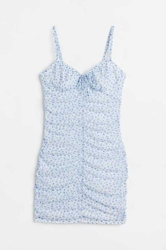 Vestido H&M Gathered Mesh Mujer Azules Claro | 284390QFO