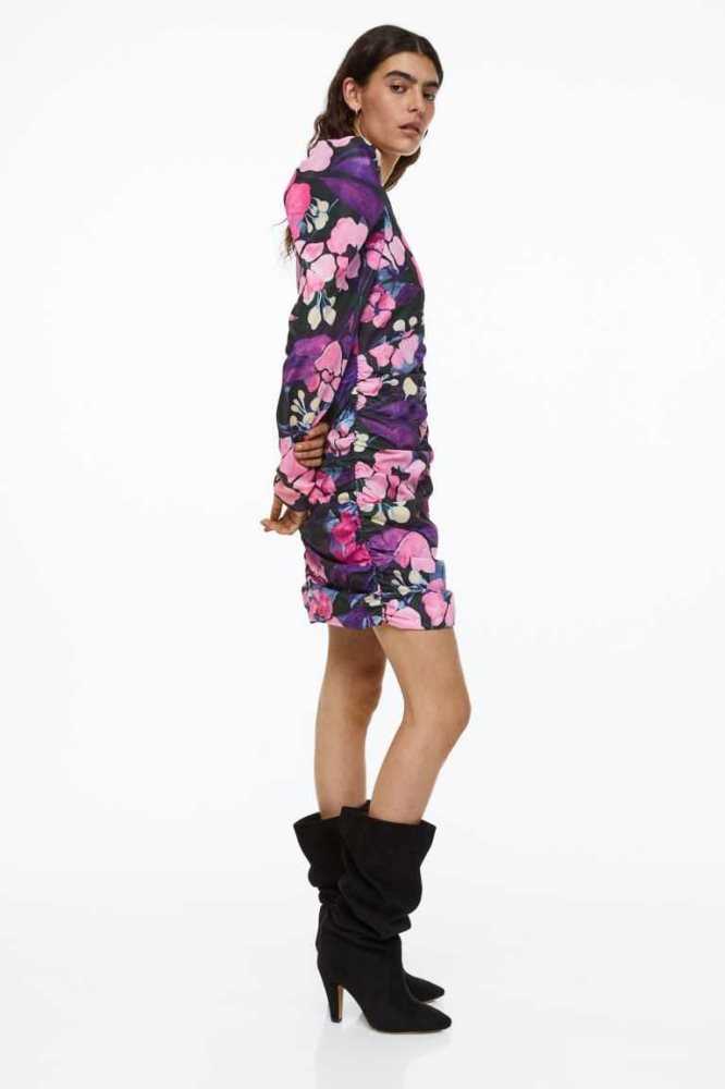 Vestido H&M Gathered Puff-sleeved Mujer Rosas | 062894AYU