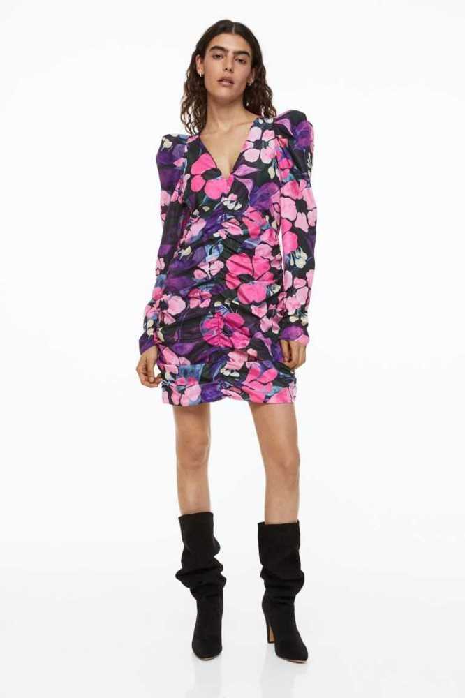 Vestido H&M Gathered Puff-sleeved Mujer Rosas | 062894AYU