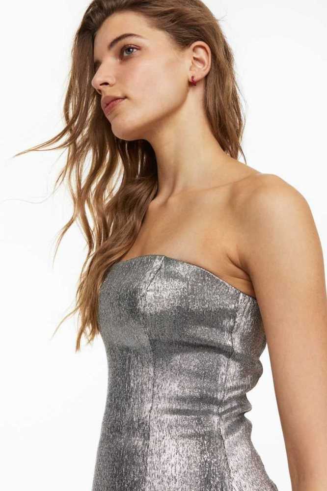 Vestido H&M Glittery Bandeau-style Mujer Plateados | 827649FZJ